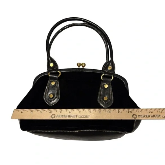 Franco Sarto Black Crushed Velvet Like Handbag Whimsy-Goth Vintage Kiss Lock - Picture 12 of 16